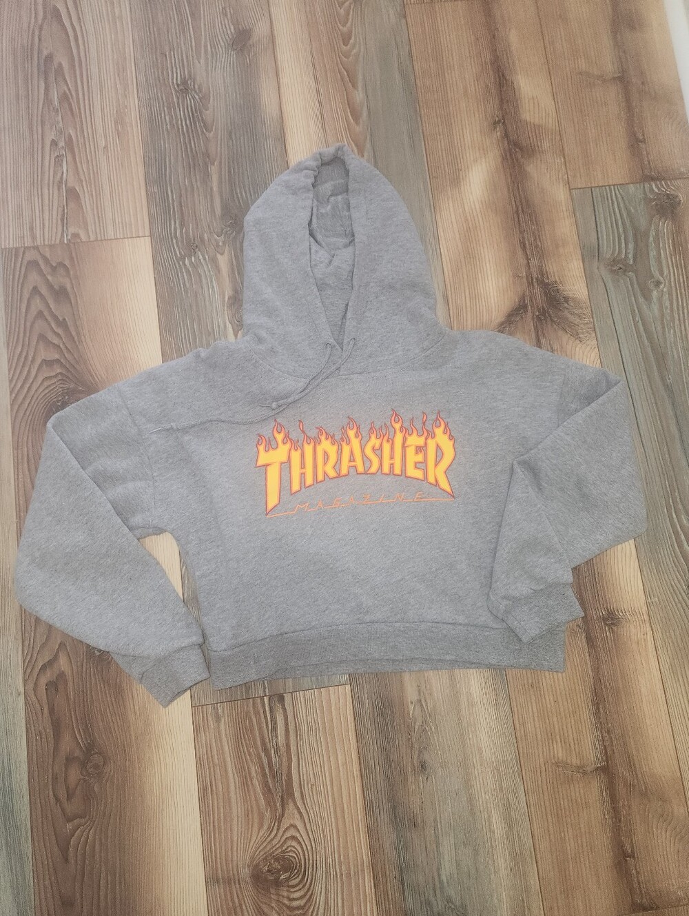 Thrasher Gray Hoodie with Yellow-Orange Flame Logo Size XS